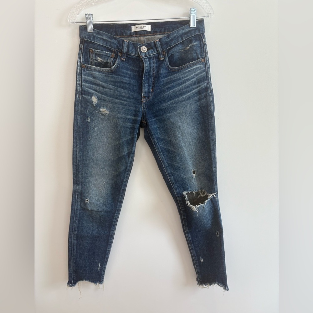 Moussy Distressed Blue Ankle Jeans